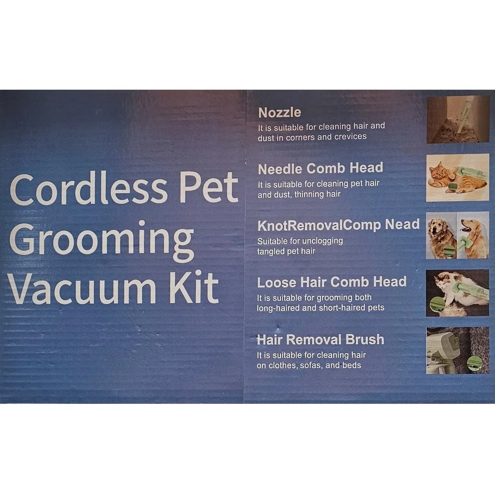 Wireless Pet Grooming Vacuum Kit Cordless 3-Speed Handheld 5 Attachments White